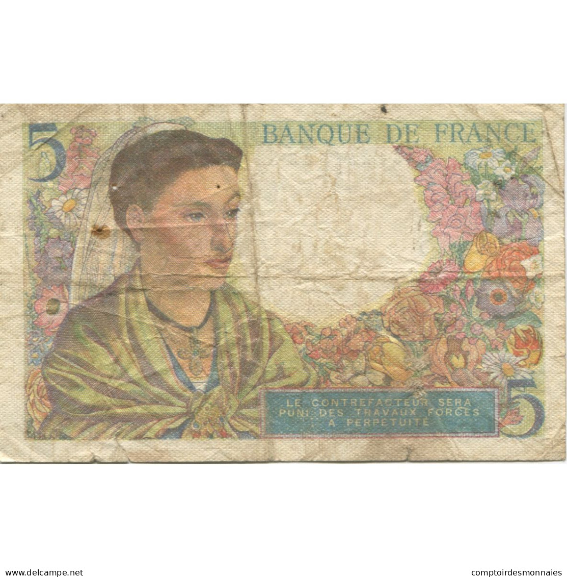 France, 5 Francs, Berger, 1943, 1943-12-23, TB, Fayette:05.05, KM:98a - 5 F 1943-1947 ''Berger''