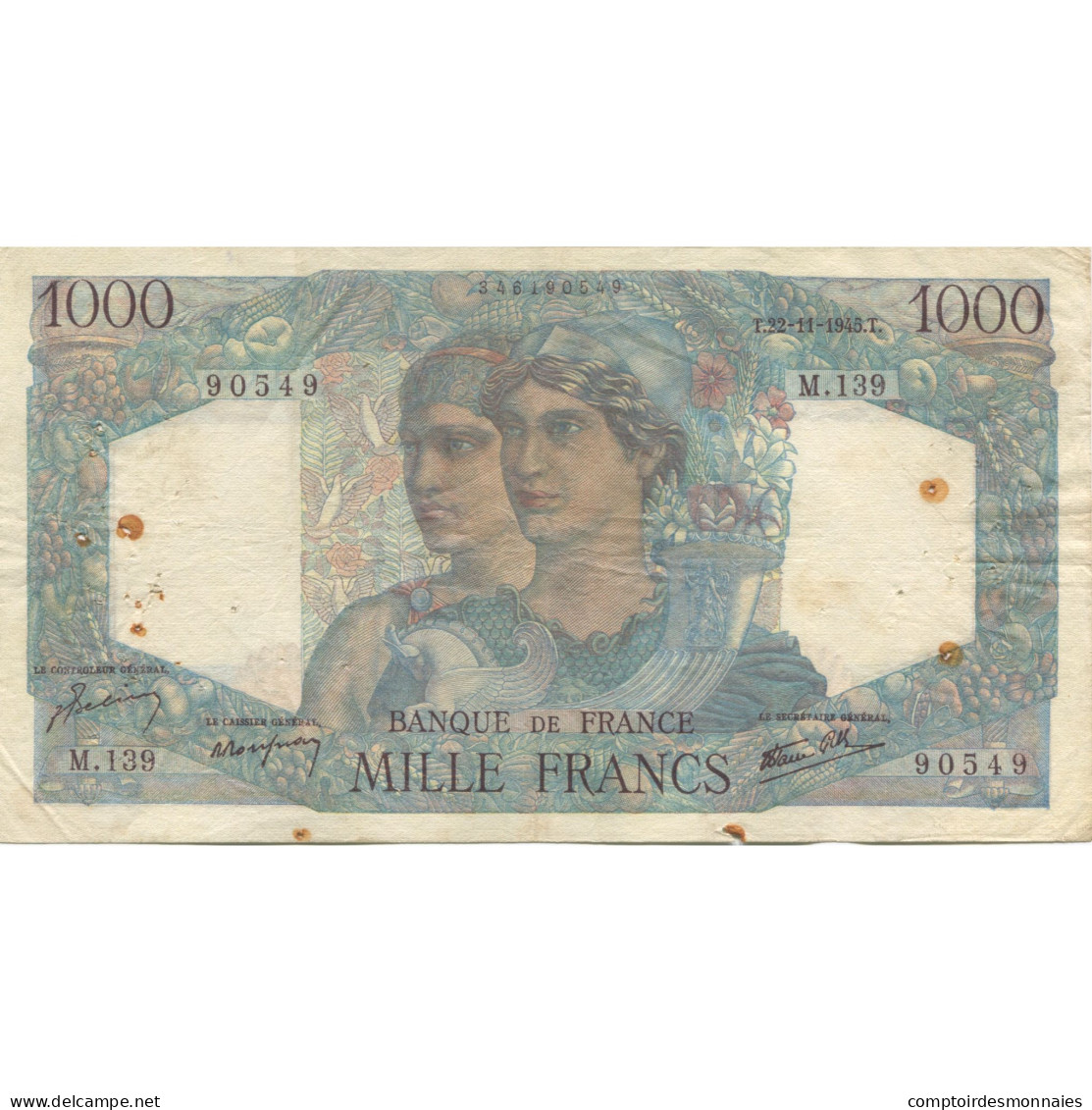 France, 1000 Francs, Minerve Et Hercule, 1945, 1945-11-22, TB, Fayette:41.8 - 1 000 F 1945-1950 ''Minerve Et Hercule''