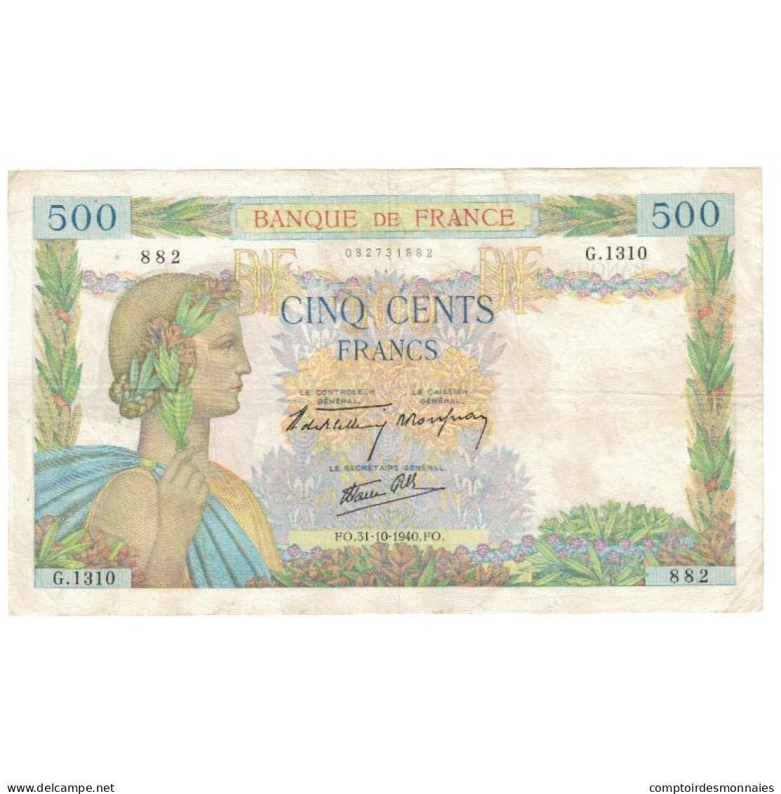 France, 500 Francs, La Paix, 1940, P. Rousseau And R. Favre-Gilly, 1940-10-31 - 500 F 1940-1944 ''La Paix''