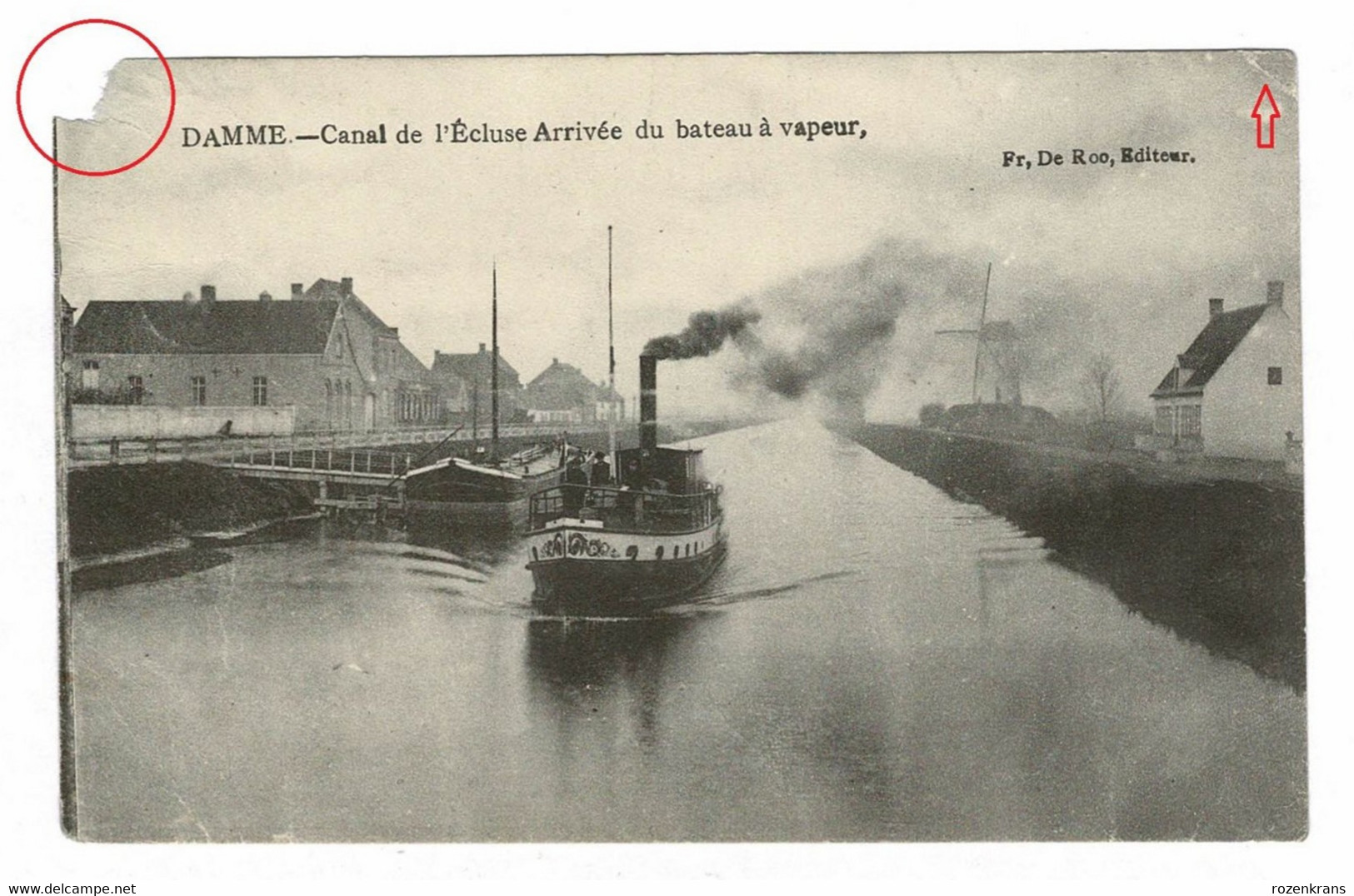 DAMME - De Vaart Naar Sluis - Le Canal De (vers)  L'Ecluse Arrivee Du Bateau A Vapeur Stoomboot (beschadigd) - Damme