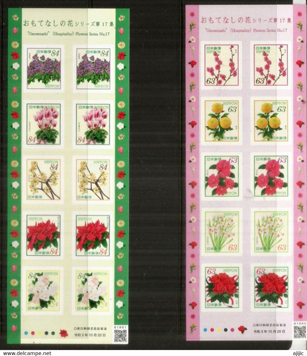 2021. HOSPITALITY BOOKLETS. (Omotenashi). FLOWERS SERIES # 17.CARNETS NEUFS ** (2) 20 Timbres Adhesifs - Unused Stamps