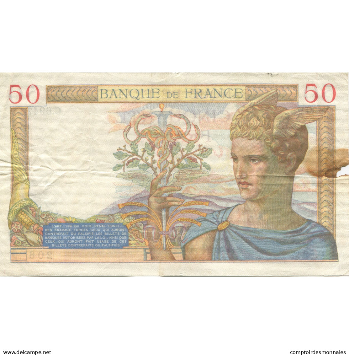 France, 50 Francs, Cérès, 1937, 1937-09-09, TB, Fayette:18.03, KM:85a - 50 F 1934-1940 ''Cérès''