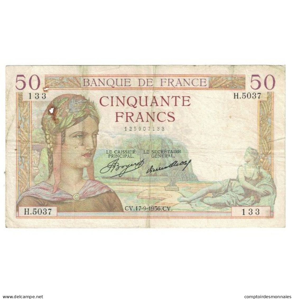 France, 50 Francs, Cérès, 1936, P. Rousseau And R. Favre-Gilly, 1936-09-17, B - 50 F 1934-1940 ''Cérès''