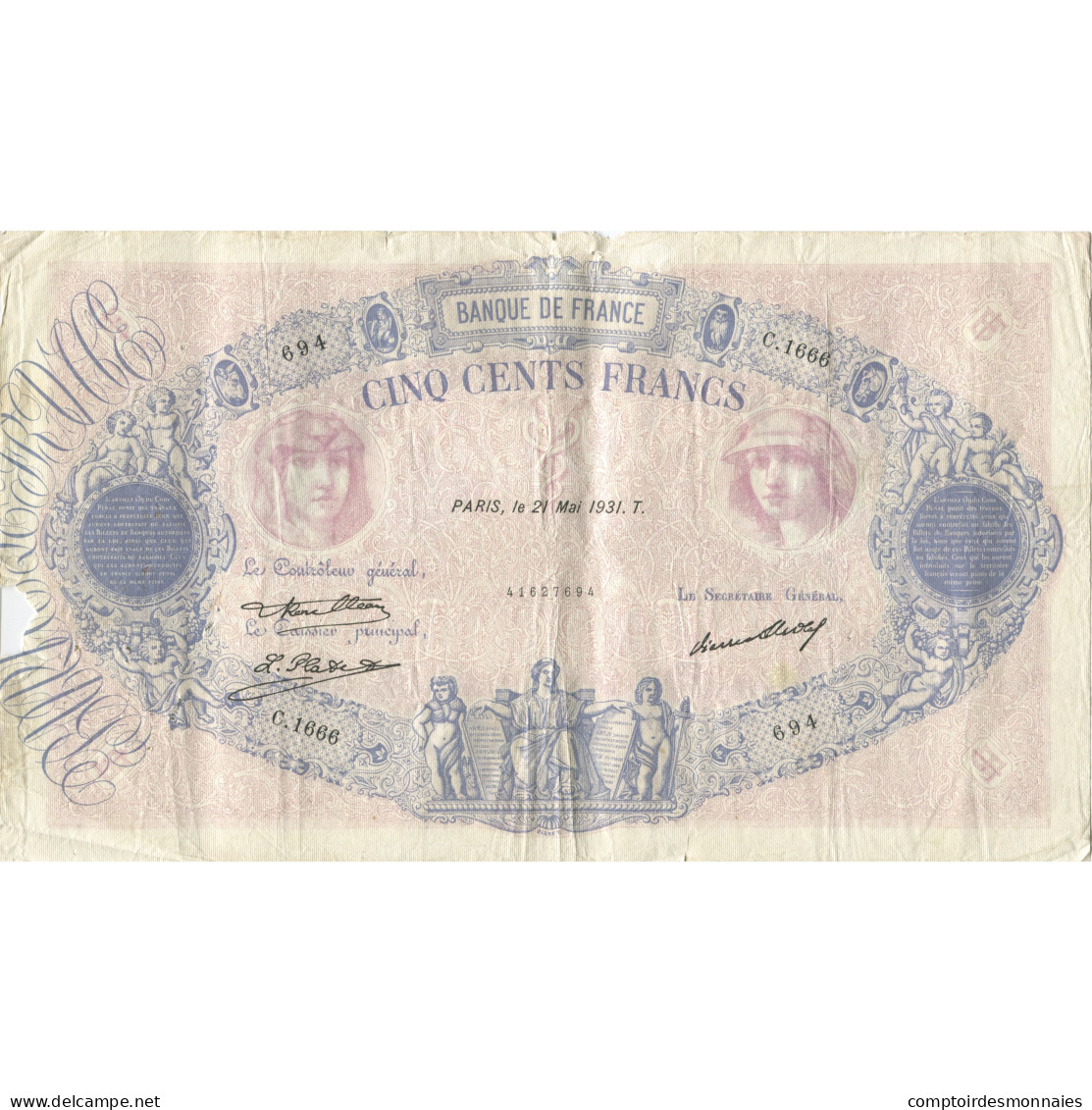 France, 500 Francs, Bleu Et Rose, 1931, 1931-05-21, TB, Fayette:30.34, KM:66l - 500 F 1888-1940 ''Bleu Et Rose''