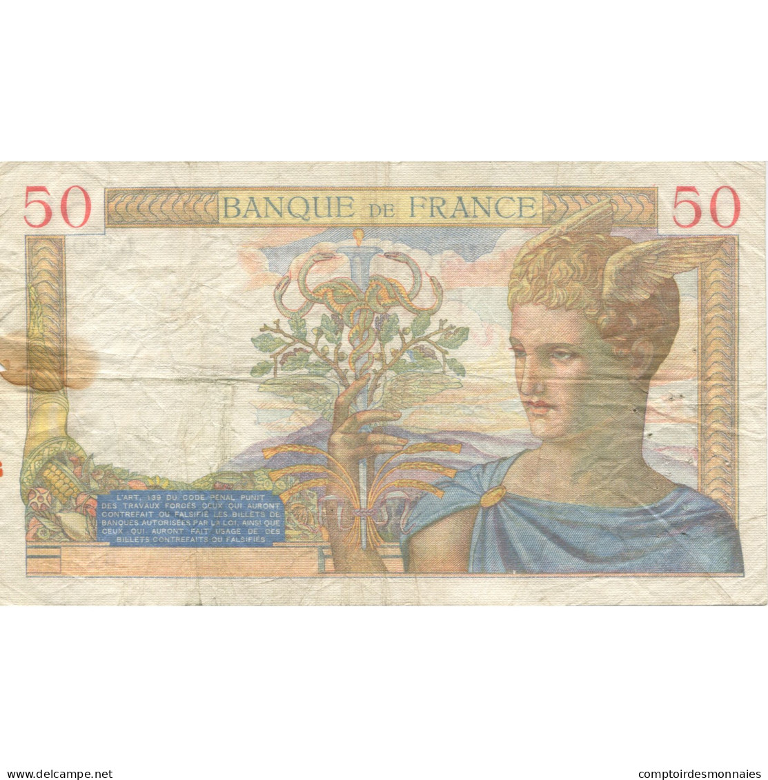France, 50 Francs, Cérès, 1935, 1935-08-29, TB, Fayette:17.15, KM:81 - 50 F 1934-1940 ''Cérès''