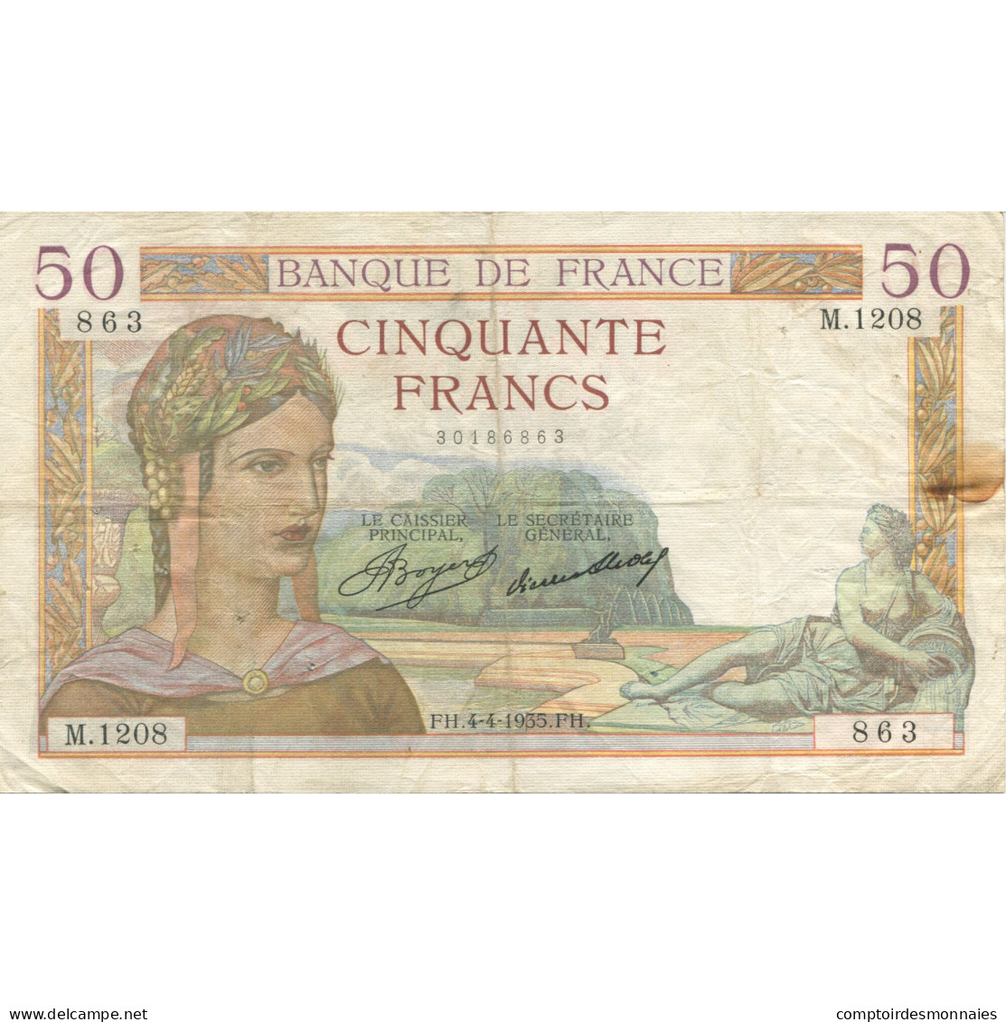 France, 50 Francs, Cérès, 1935, 1935-04-04, TB, Fayette:17.7, KM:81 - 50 F 1934-1940 ''Cérès''