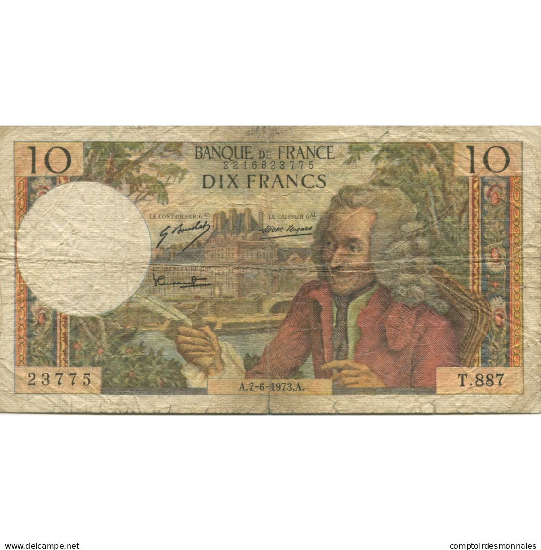 France, 10 Francs, Voltaire, 1973, 1973-06-07, TB, Fayette:62.62, KM:147d - 10 F 1963-1973 ''Voltaire''