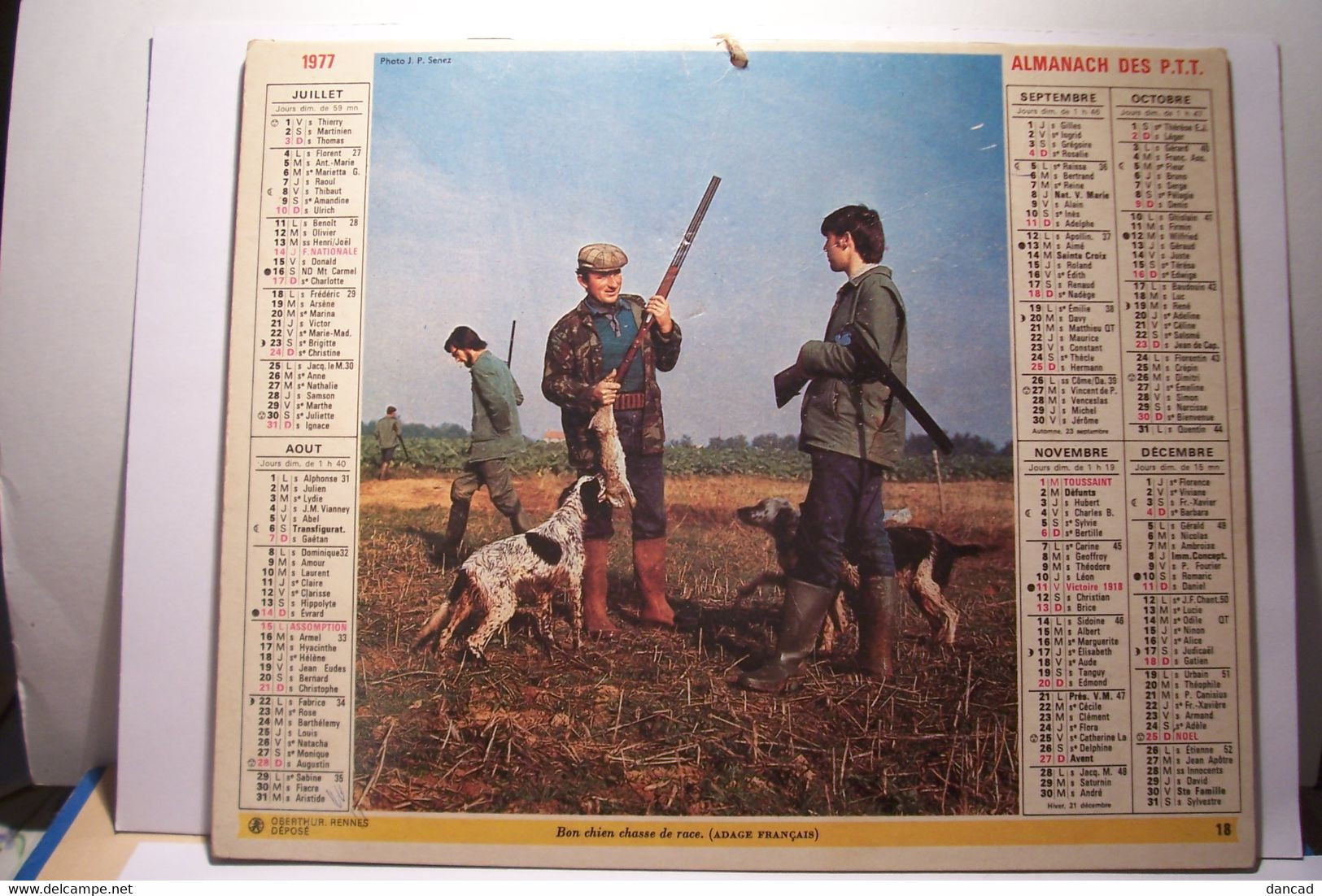 CALENDRIER  - ALMANACH DES P.T.T. 1977 - Département Du VAR - CHASSE - PECHE - Grand Format : 1971-80