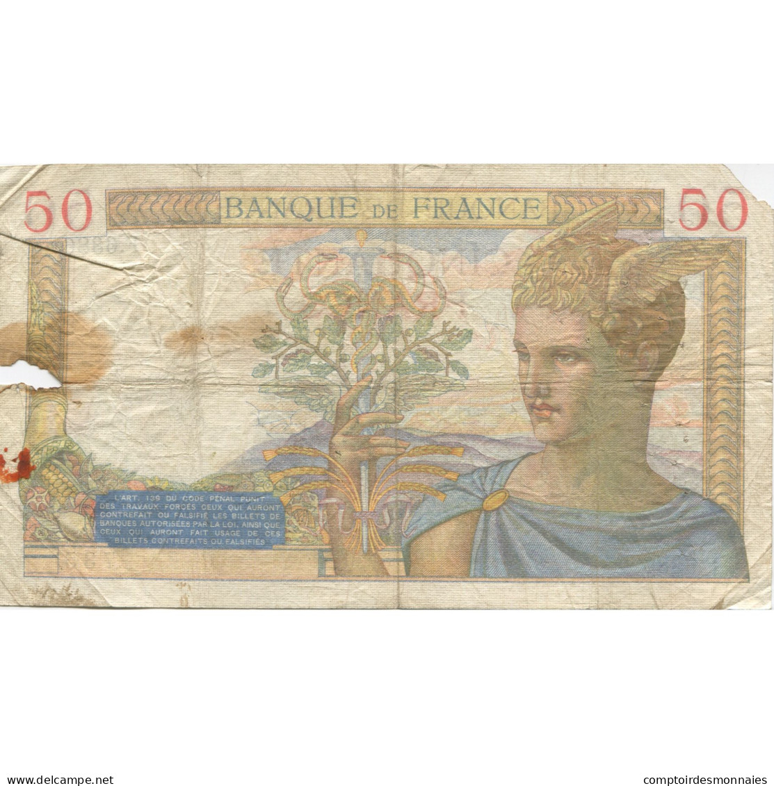 France, 50 Francs, Cérès, 1937, 1937-05-27, TB, Fayette:17.39, KM:81 - 50 F 1934-1940 ''Cérès''