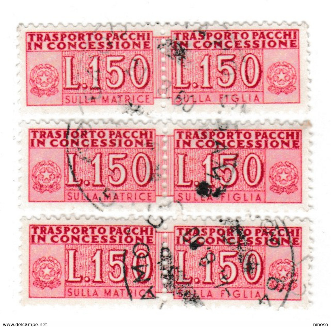 ITALIA REPUBBLICA ITALY REPUBLIC1955 1981 PACCHI IN CONCESSIONE PARCEL POST STELLE STARS1968LIRE 150 USATO TRE COPPIE - Colis-concession