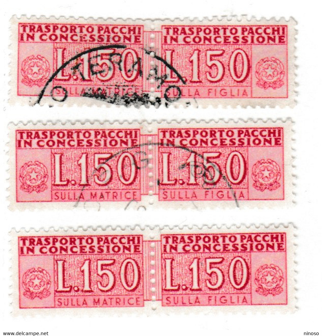 ITALIA REPUBBLICA ITALY REPUBLIC1955 1981 PACCHI IN CONCESSIONE PARCEL POST STELLE STARS1968LIRE 150 USATO TRE COPPIE - Concessiepaketten