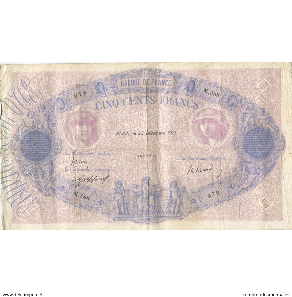 France, 500 Francs, Bleu Et Rose, 1913, 1913-12-23, TB, Fayette:30.21, KM:66g - 500 F 1888-1940 ''Bleu Et Rose''