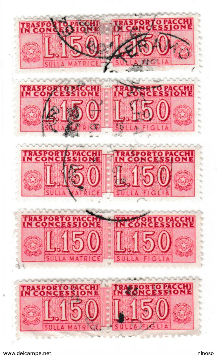 ITALIA REPUBBLICA ITALY REPUBLIC1955 1981 PACCHI IN CONCESSIONE PARCEL POST STELLE 1968LIRE 150 USATO CINQUE  COPPIE - Concessiepaketten