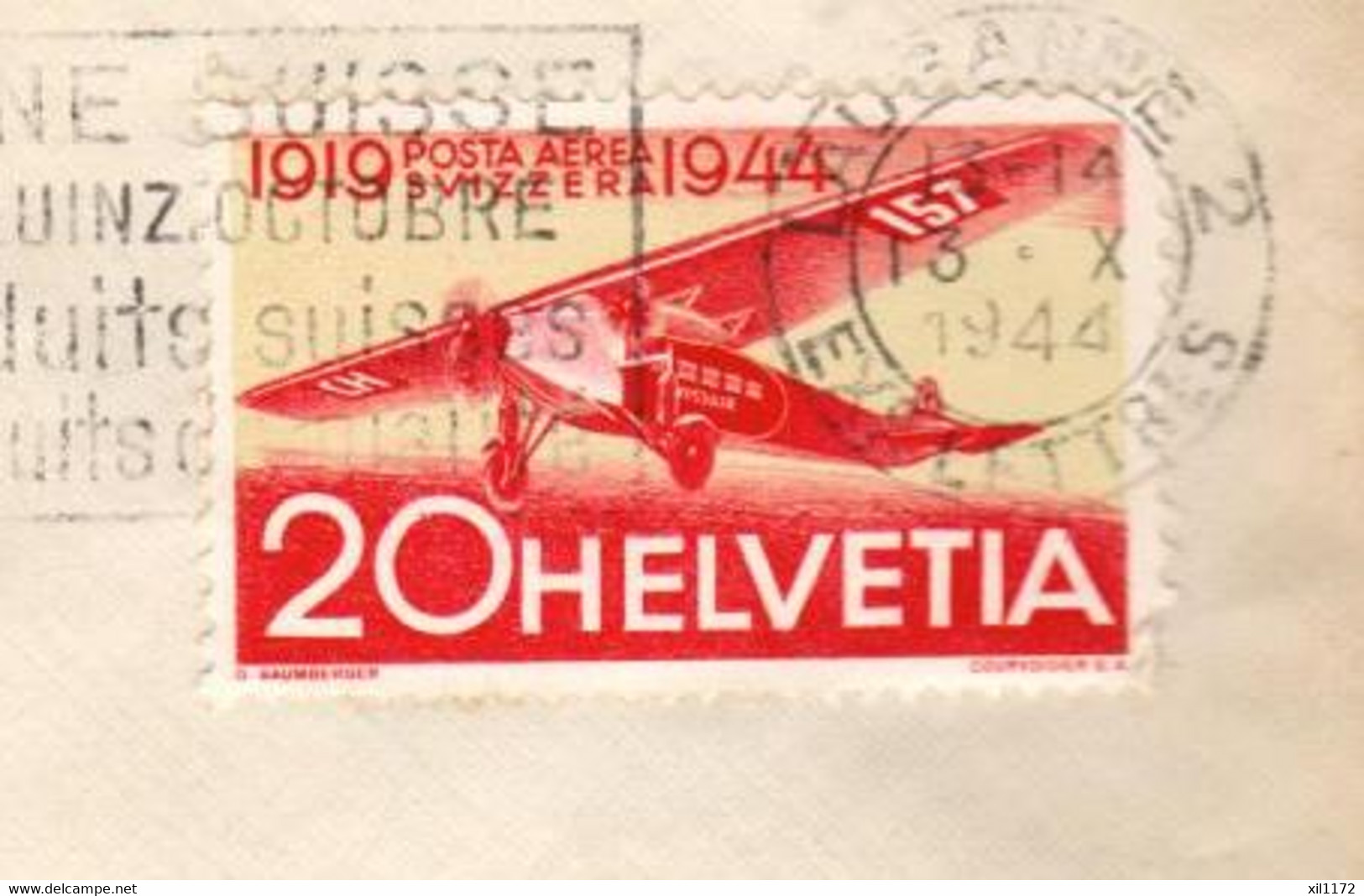 QAB-30 Lettre Avec Timbre Poste Aera Svizzera 20ct. Circulé De Lausanne à Locarno  Déchirrure Au Dos - Used Stamps