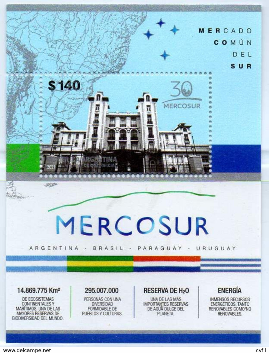 ARGENTINA 2021. MERCOSUR 30 Years, Souvenir Sheet, Mint NH - Neufs