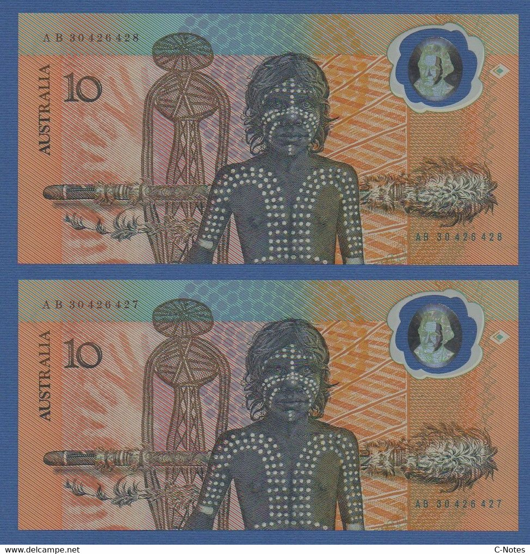AUSTRALIA - P.49b – SET 2 PCS X 10 Dollars 1988 UNC, "Bicentennial Of Settlement In Australia" Commemorative Issue - 1988 (10$ Kunststoffgeldscheine)