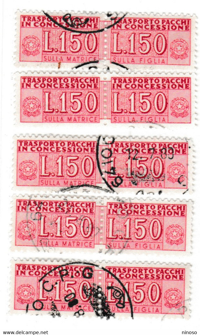 ITALIA REPUBBLICA ITALY REPUBLIC1955 1981 PACCHI IN CONCESSIONE PARCEL POST STELLE 1968LIRE 150 USATO CINQUE  COPPIE - Colis-concession