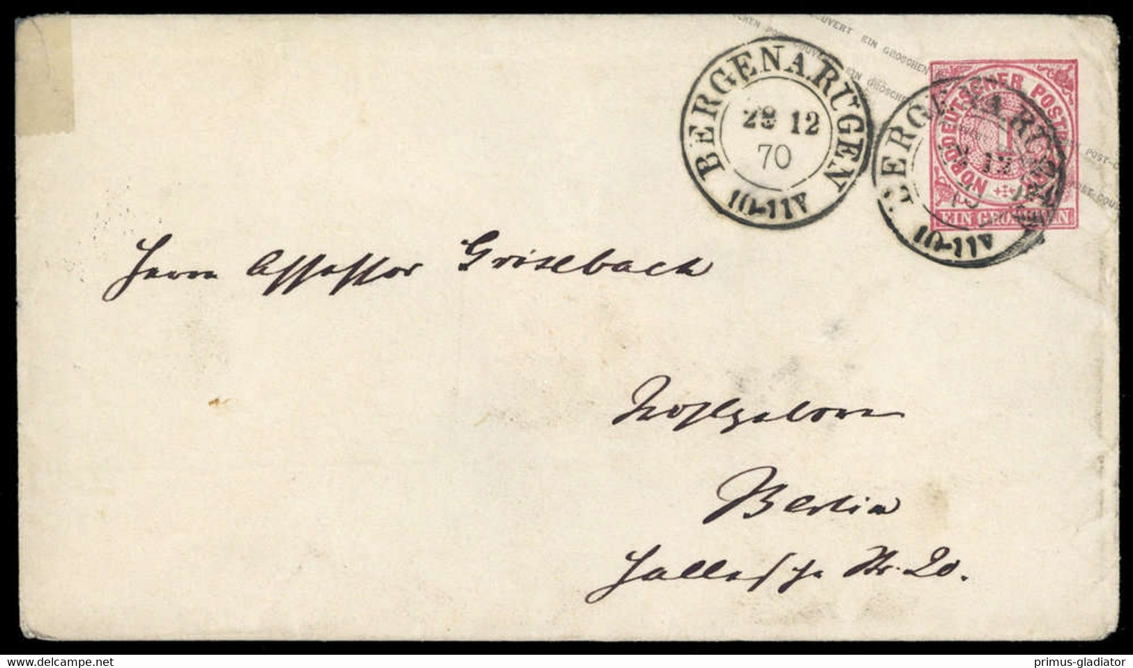 1868, Altdeutschland Norddeutscher Postbezirk, U 1 A, Brief - Postwaardestukken