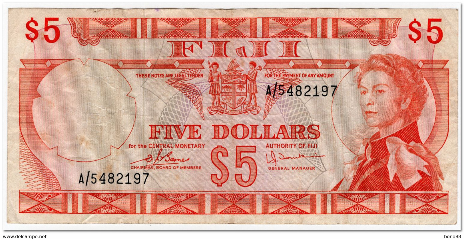 FIJI,5 DOLLARS,1974,P.73c,F-VF - Fidschi