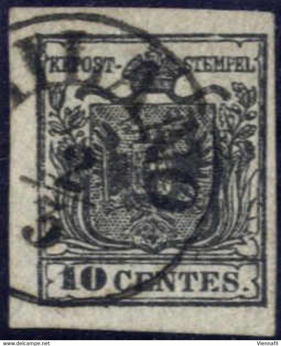 O 1850, 10 Cent. Nero, I° Tipo, Su Carta Spessa 0,13mm, Timbrato Milano 2.3., Splendido, Cert. Dr. Ferchenbauer, Sass. 2 - Lombardy-Venetia