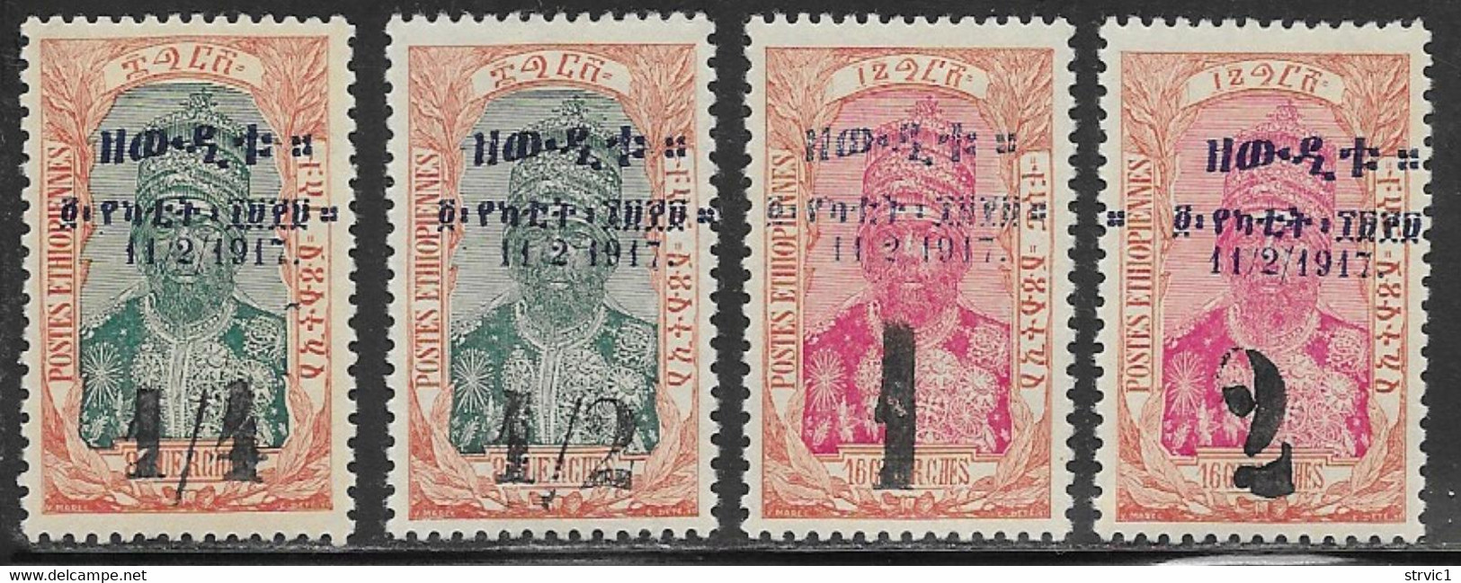 Ethiopia Scott # 116-9 Mint Hinged Menelik,  Overprinted And Surcharged, 1917, CV$33.00 - Ethiopië