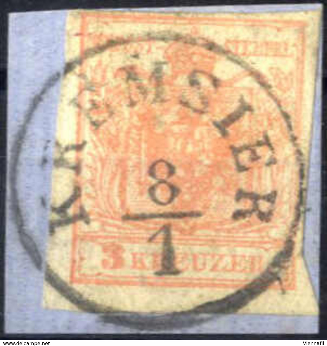 O/piece "Kremsier", (Müller 1387b - 6 Punkte) Auf Briefstück Mit 3 Kr. Rot, ANK 3 - Andere & Zonder Classificatie