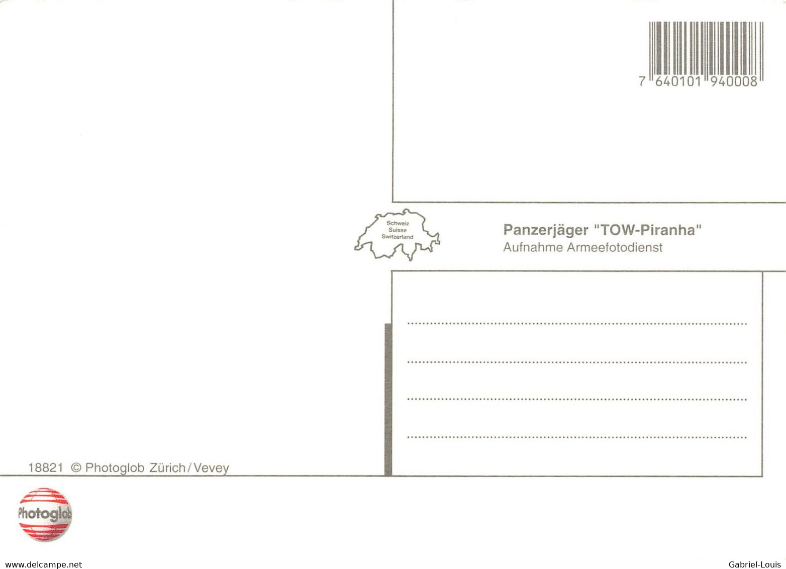 Panzerjäger TOW-Piranha    Armée  Suisse Schweizer Armee Militaria  (10 X 15 Cm) - Autres & Non Classés