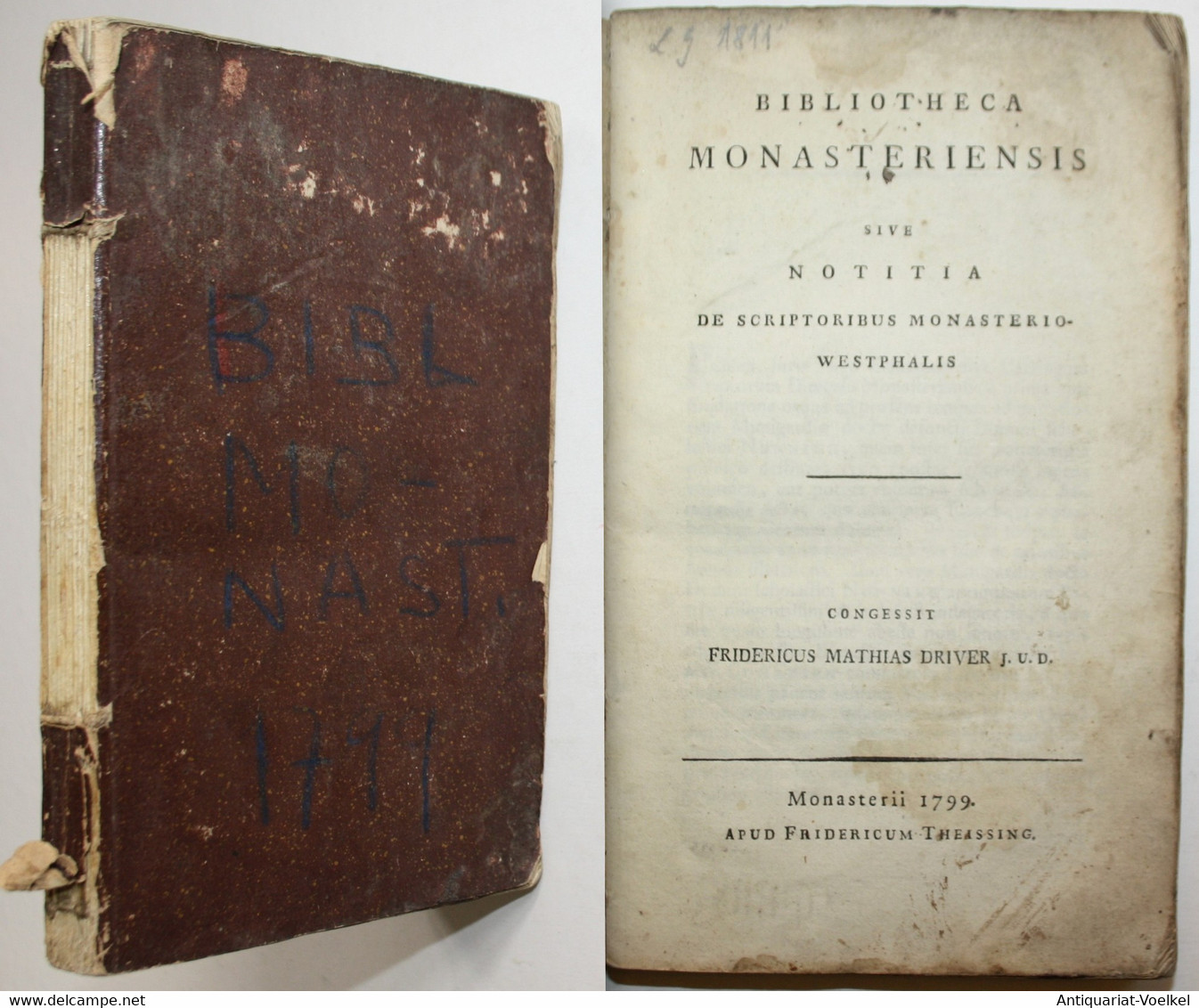 Bibliotheca Monasteriensis Sive Notitia De Scriptoribus Monasterio-Westphalis. - Rare