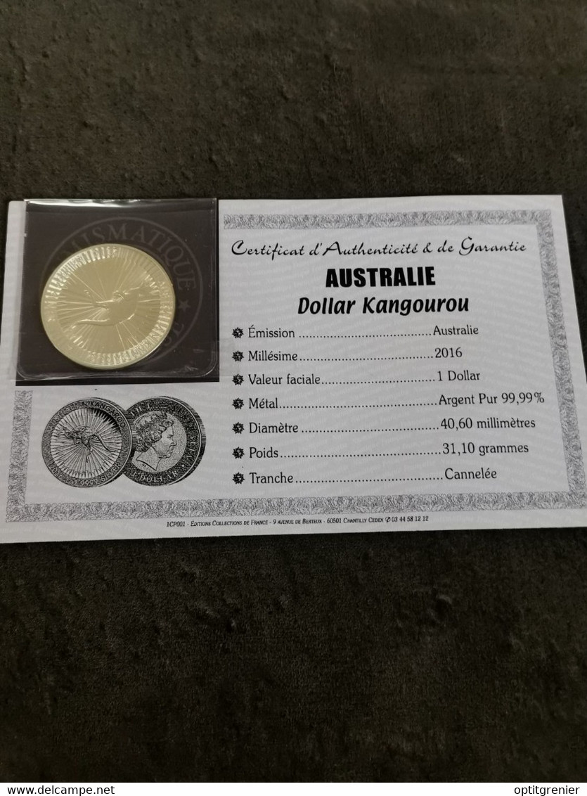 1 DOLLAR ARGENT 2016 KANGOUROU 1 OZ 9999 AUSTRALIE AUSTRALIA / CERTIFICAT / SILVER - Sammlungen