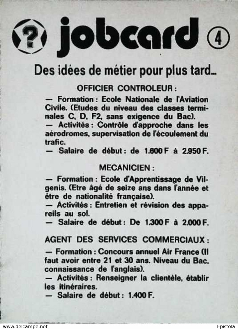 ►  Métier De L'Aviation 1970s (Contrôleur, Mécanicien, Agent Air France) FICHE Illustrée JOBCARD - Vliegtuigen