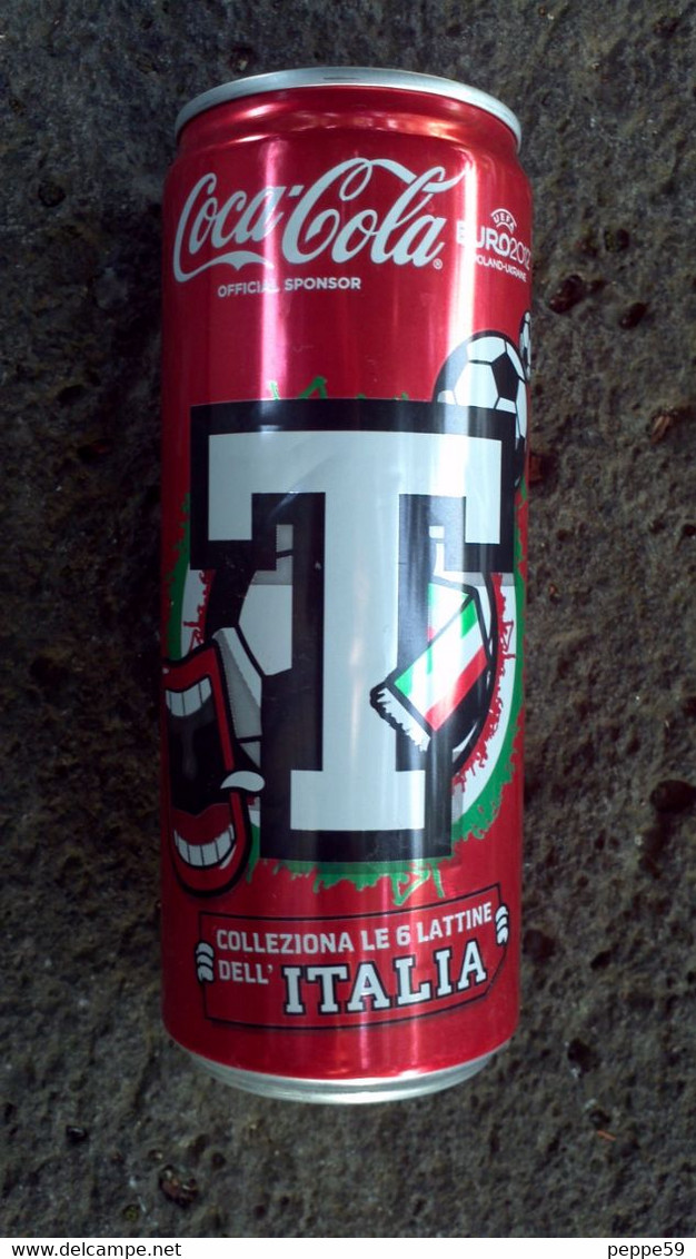 Lattina Italia - Coca Cola - 33 Cl. - Italia Europei 2012 Lettera T -  Vuota - Cans