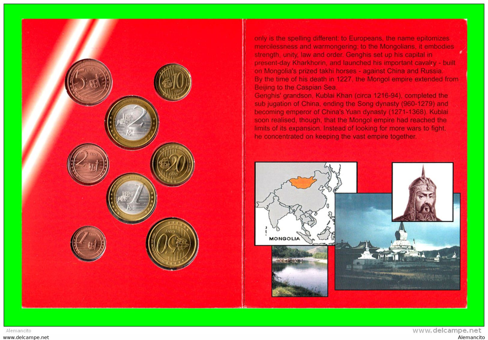 MONGOLIA - ( ASIA ORIENTAL ) CARTERA CON LA SERIE DE EUROS EN PRUEBA DEL AÑO 2005 COMPUESTA POR 8 MONEDAS DEL EURO PRUEB - Essais Privés / Non-officiels