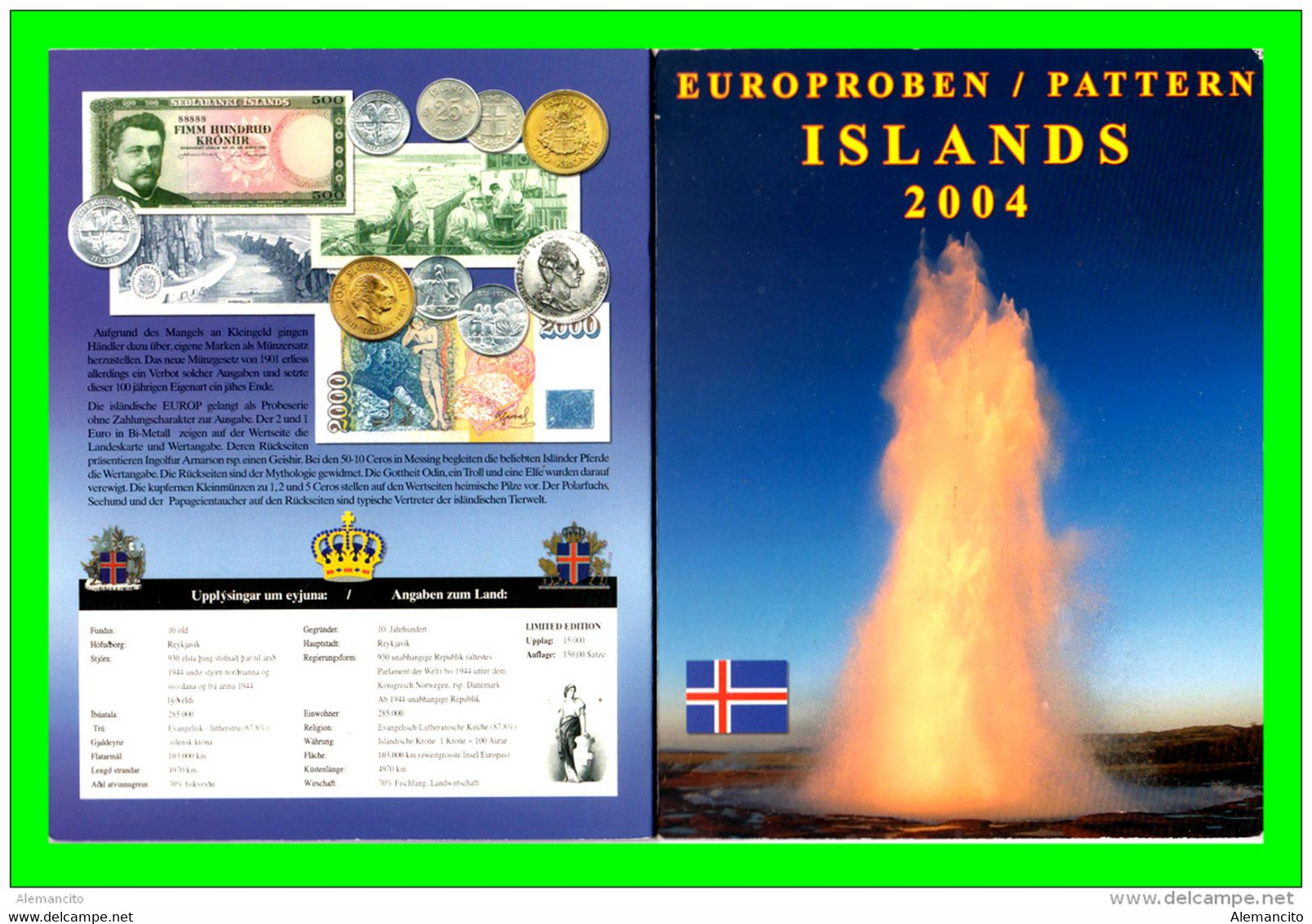 ISLANDIA ( EUROPA ) CARTERA CON LA SERIE DE EUROS EN PRUEBA DEL AÑO 2004 ( PATTERNMUNT ) - Privatentwürfe