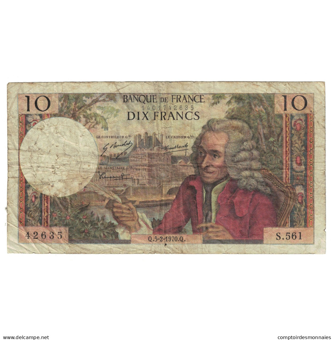 France, 10 Francs, Voltaire, 1970, S.561, B, Fayette:62.42, KM:147c - 10 F 1963-1973 ''Voltaire''