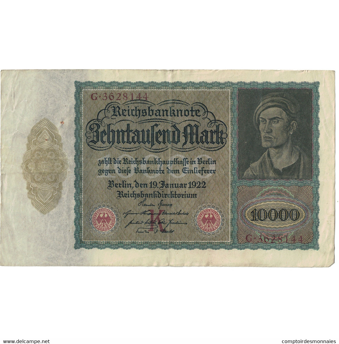 Billet, Allemagne, 10,000 Mark, 1922, 1922-01-19, KM:71, TB - 10000 Mark