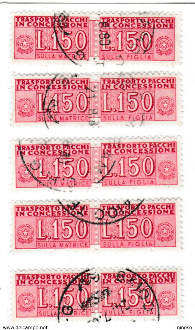 ITALIA REPUBBLICA ITALY REPUBLIC1955 1981 PACCHI IN CONCESSIONE PARCEL POST STELLE 1968LIRE 150 USATO CINQUE  COPPIE - Colis-concession