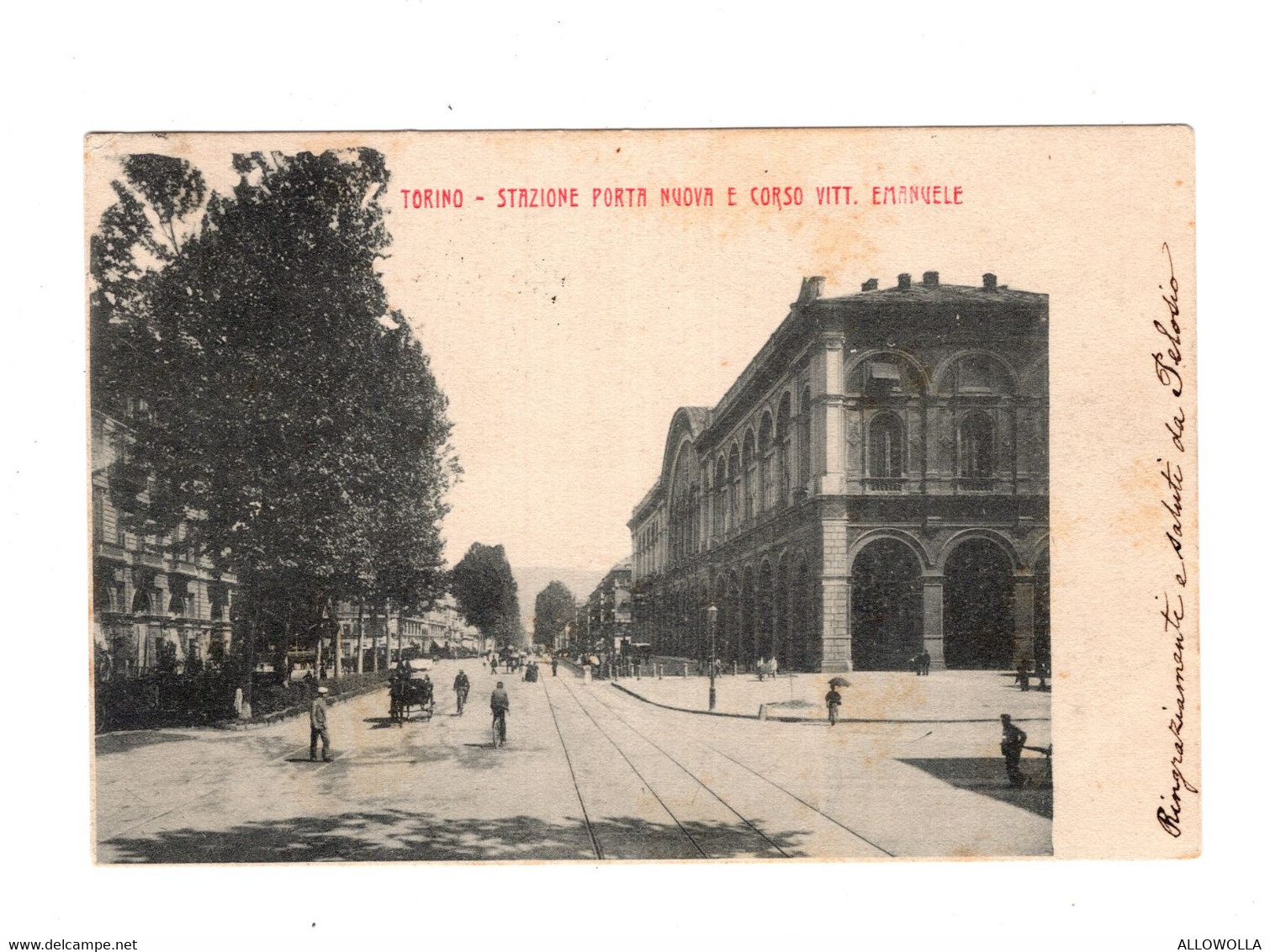 14858 " TORINO-STAZIONE PORTA NUOVA E CORSO VITTORIO EMANUELE " ANIMATA-VERA FOTO-CART. POST.SPED.1904 - Stazione Porta Nuova