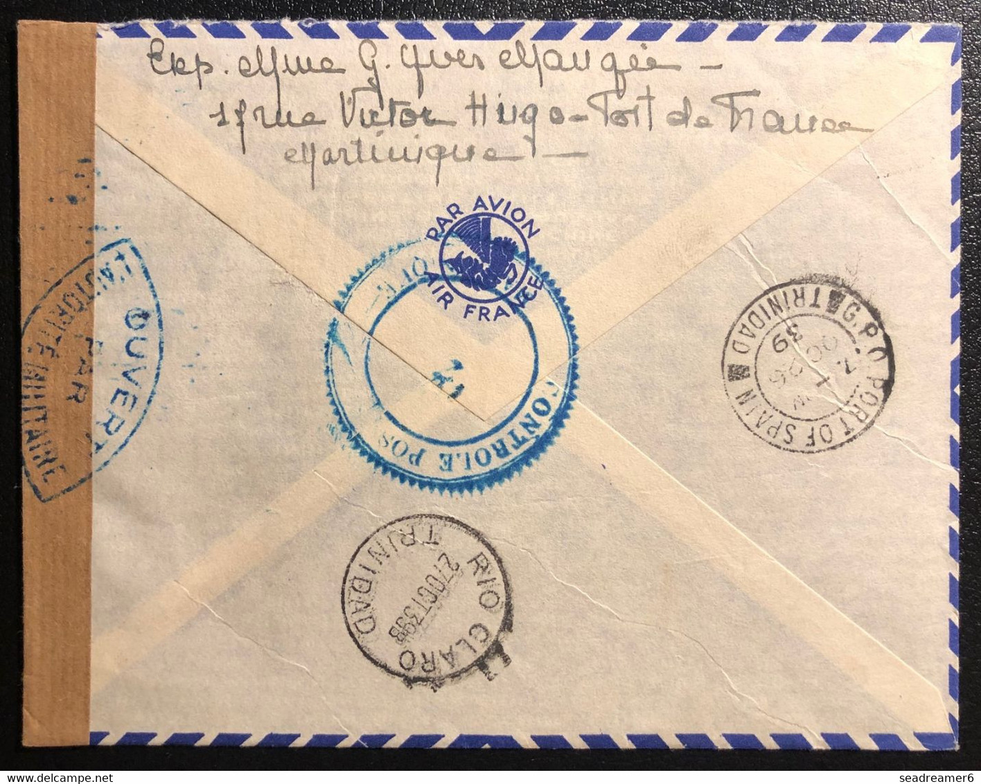 Martinique Lettre Tarif à 7FR25 1939 N°152a Type II & 169 Obl De Fort De France Pour Trinidad ! Avec Double Censure TTB - Briefe U. Dokumente