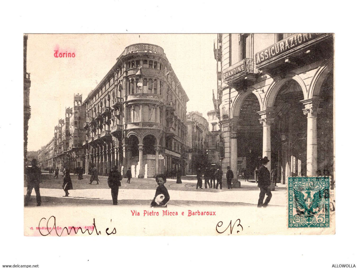 14865 " TORINO-VIA PIETRO MICCA E BARBAROUX " ANIMATA-VERA FOTO-CART. POST.SPED.1904 - Fiume Po