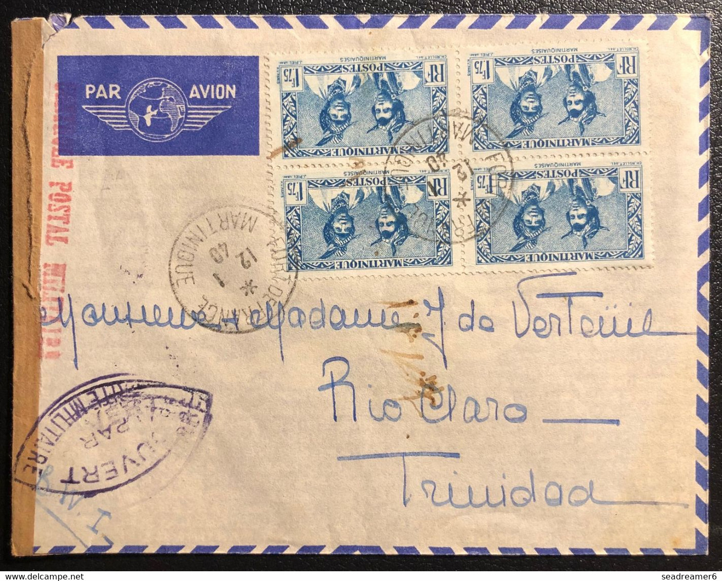 Martinique Lettre Tarif à 7FR 1940 N°149B Obl De Fort De France Pour Trinidad ! Avec Double Censure TTB - Storia Postale