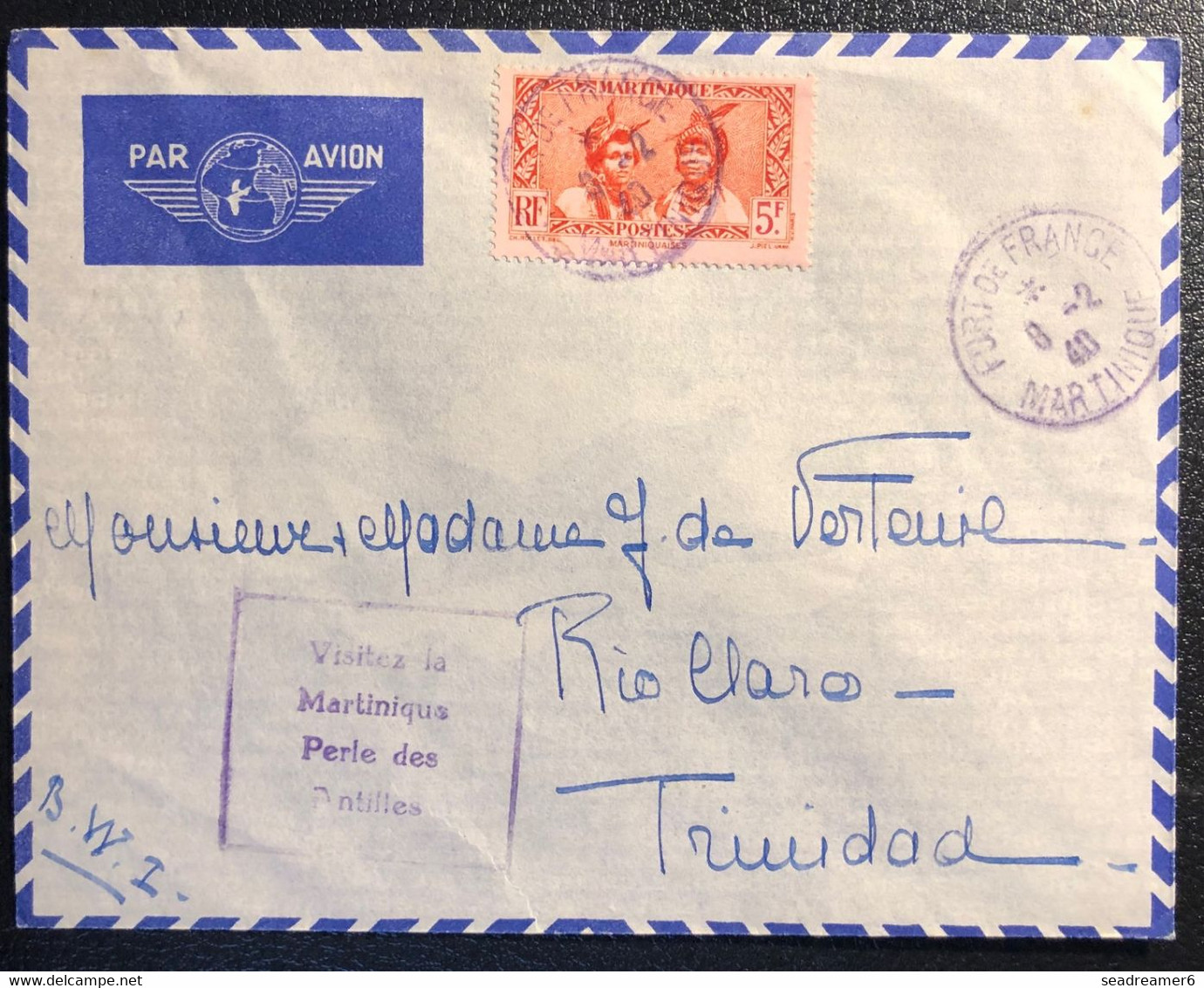 Martinique Lettre Tarif à 5FR 1940 N°149B Obl De Fort De France Pour Trinidad ! Avec Censure + Griffe Visitez La Mart... - Covers & Documents