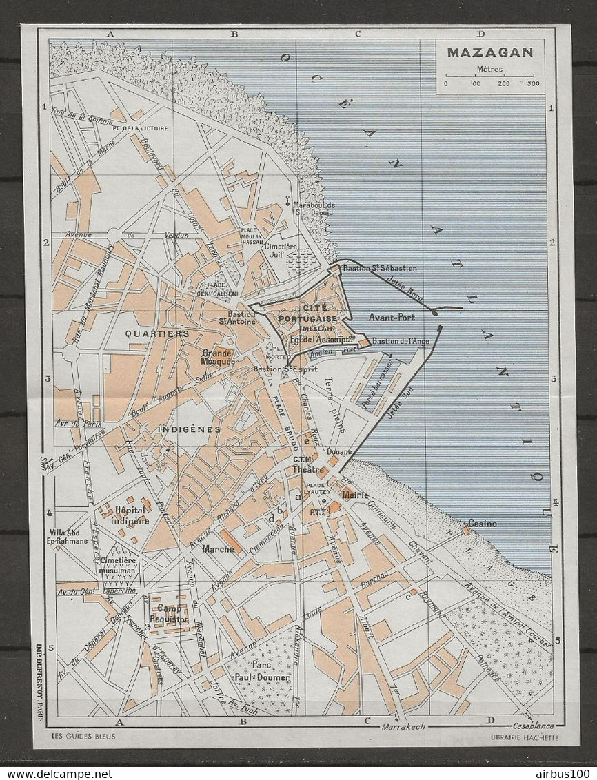 CARTE PLAN MAP 1954 MAGHREB MAROC MOROCCO - MAZAGAN - CITÉ PORTUGAISE MELLAH HOPITAL INDIGENE MARABOUT THÉATRE - Cartes Topographiques