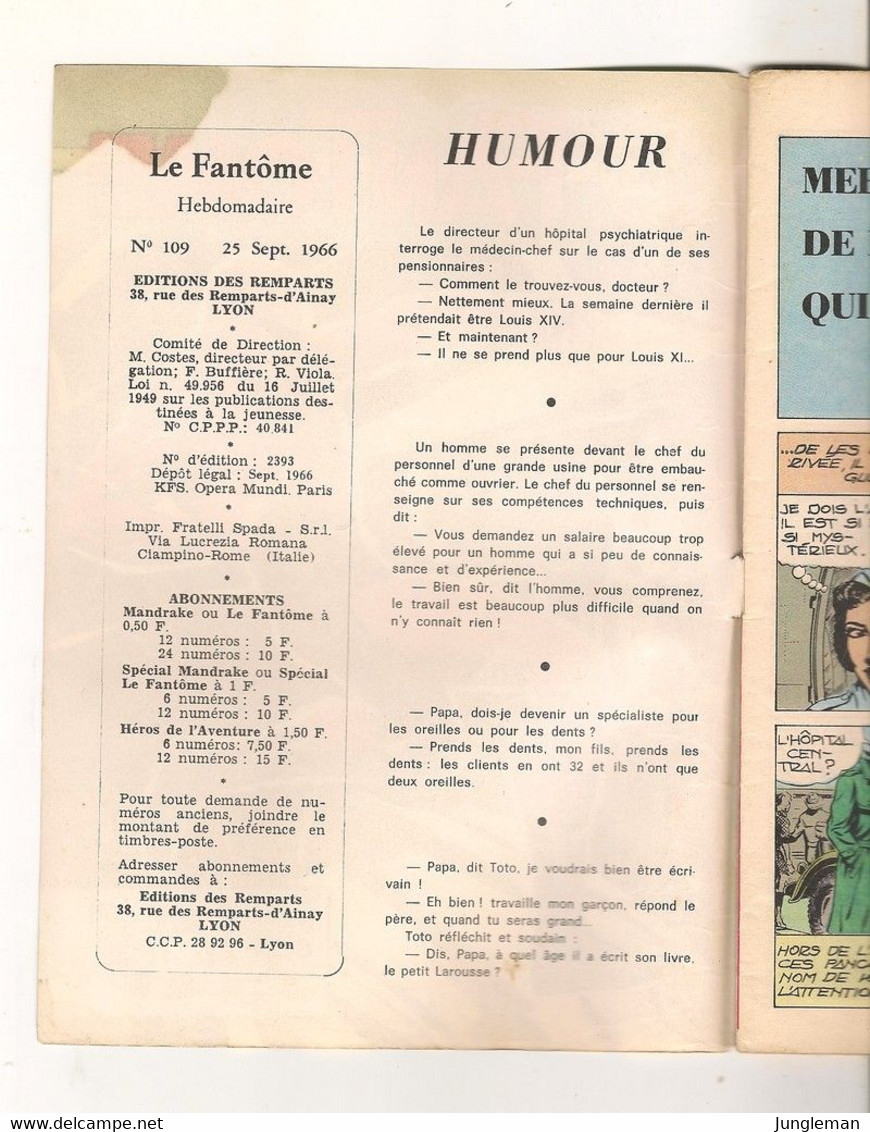 Le Fantôme N° 109 - Hebdomadaire De Septembre 1966 - Editions Des Remparts - BE - Phantom