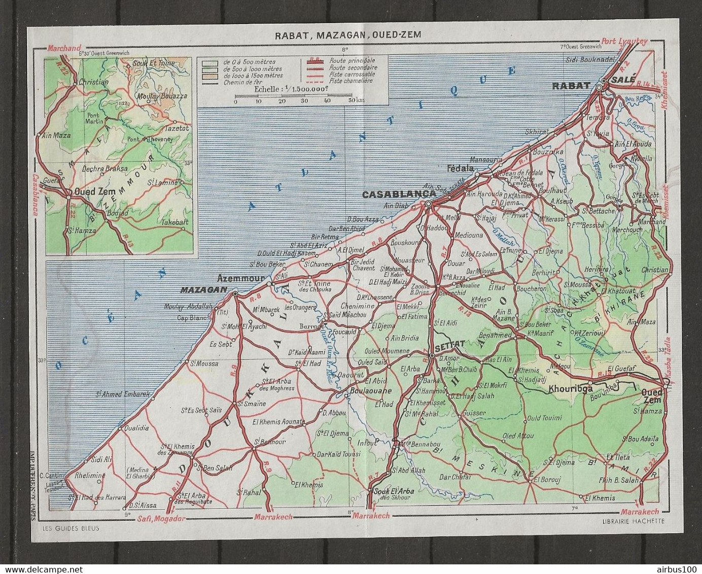 CARTE PLAN MAP 1954 MAGHREB MAROC MOROCCO - CIRCUIT SALÉ RABAT FÉDALA CASABLANCA AZEMMOUR MAZAGAN OUED ZEM SETTAT - Cartes Topographiques