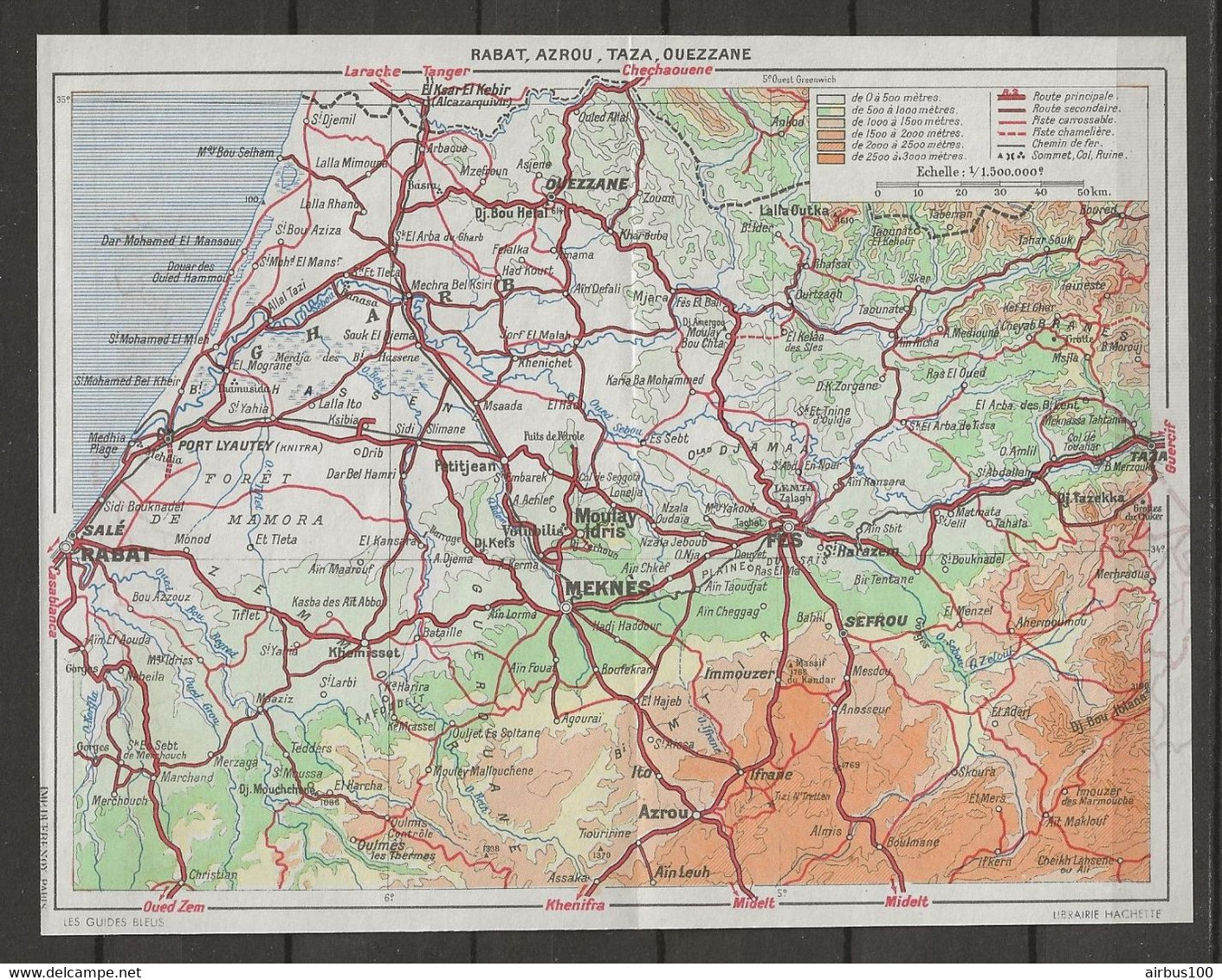 CARTE PLAN MAP 1954 MAGHREB MAROC MOROCCO - CIRCUIT RABAT AZROU TAZA OUEZZANE MEKNES SALÉ MOULAY IDRIS - Cartes Topographiques