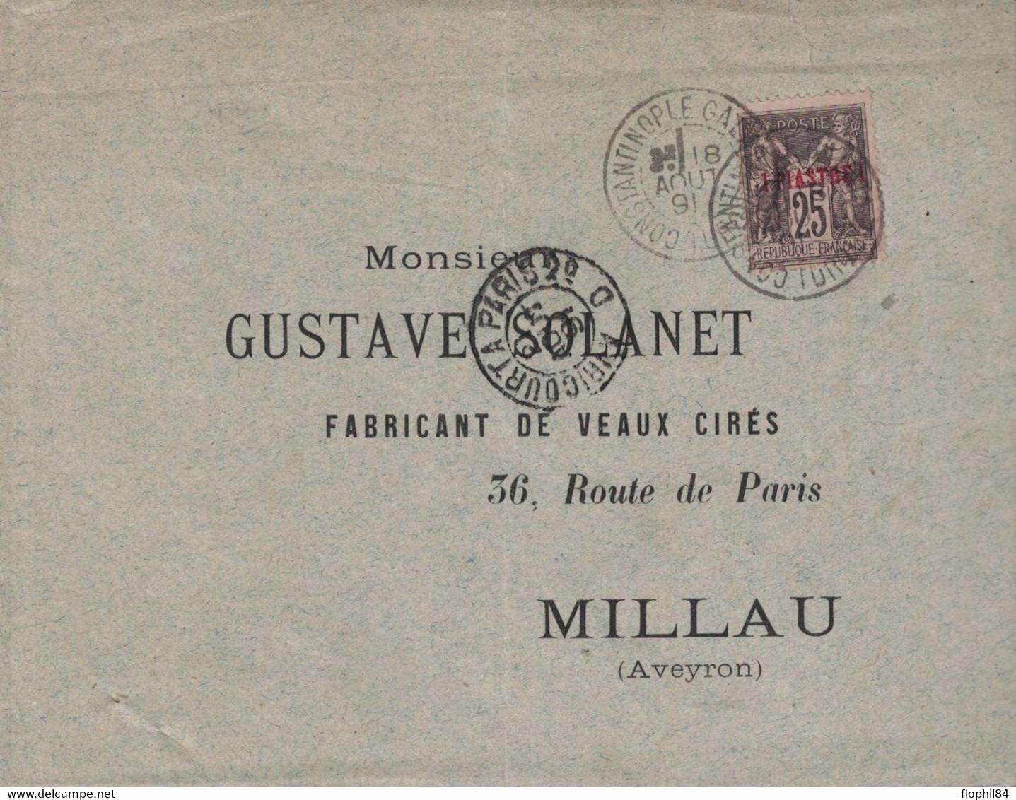 SAGE - LEVANT  -CONSTANTINOPLE GALATA - TURQUIE - LETTRE DU 18-8-1891 (POTHION TYPE L INDICE 10) - AMBULANT D'ENTREE - Covers & Documents