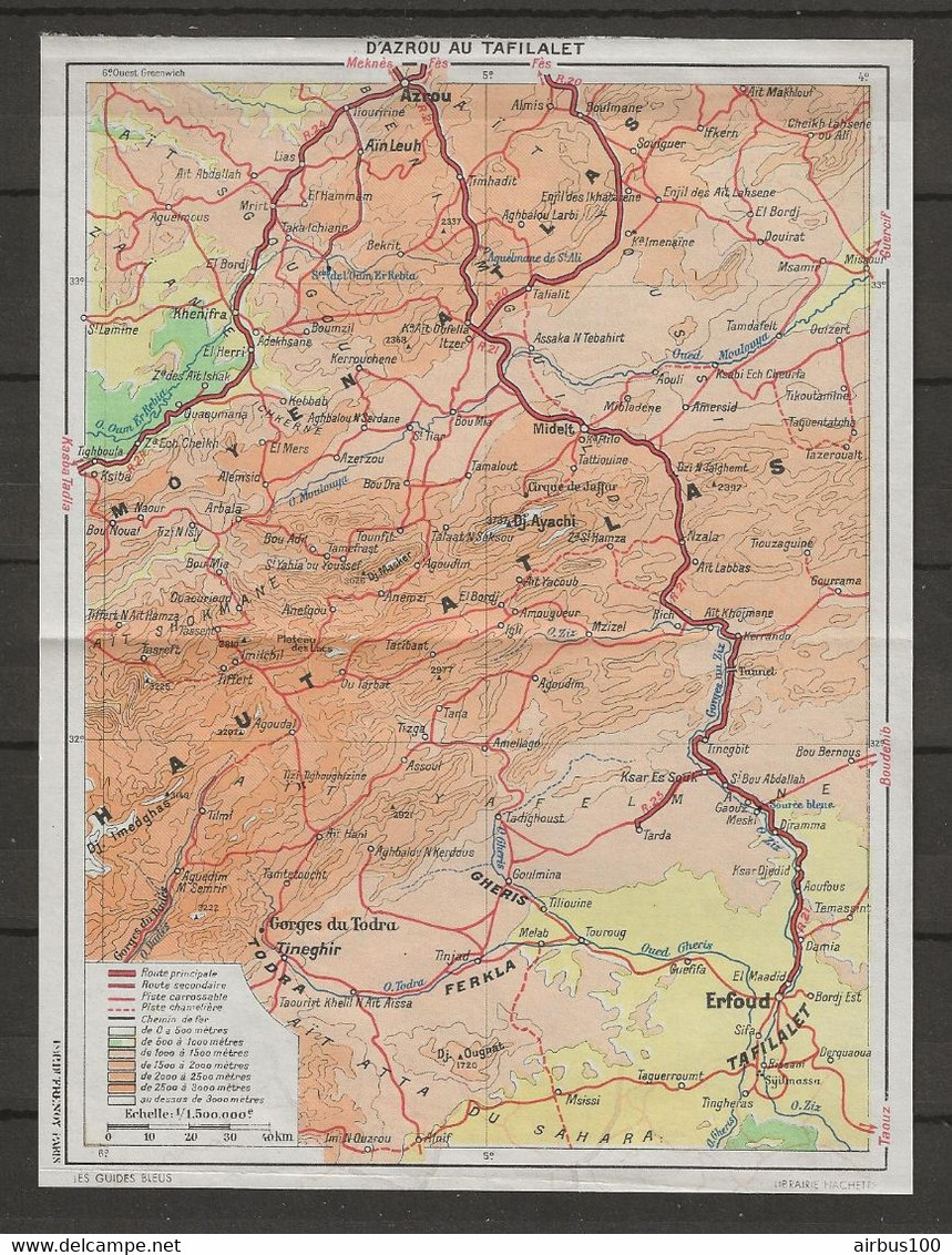 CARTE PLAN MAP 1954 MAGHREB MAROC MOROCCO - CIRCUIT AZROU AU TAFILALET ERFOUT MOYEN ET HAUT ATLAS TINEGHIR - Cartes Topographiques