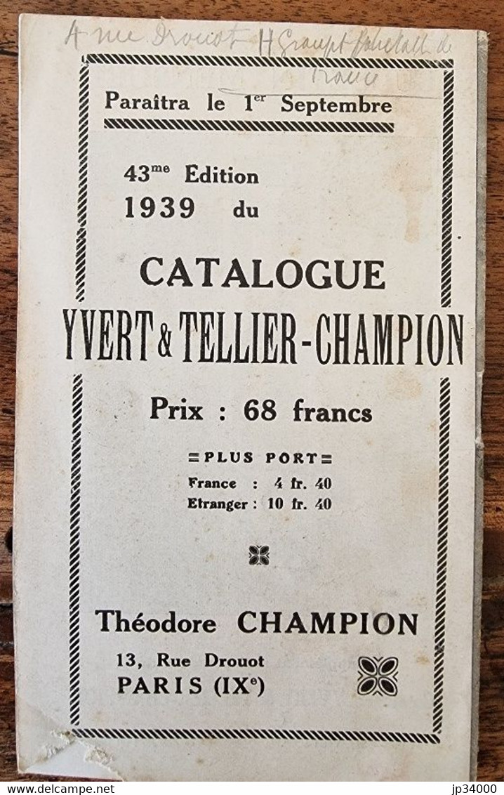 BULLETIN MENSUEL De La Maison Theodore Champion 13 Rue Drouot. 25 Aout 1938 (N°424) - Catálogos De Casas De Ventas