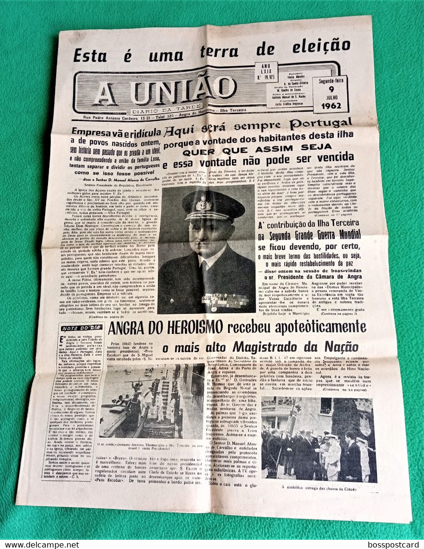 Angra Do Heroísmo - Jornal A União Nº 19973, 9 De Julho De 1962 - Imprensa - Ilha Terceira - Açores - Portugal - Informaciones Generales