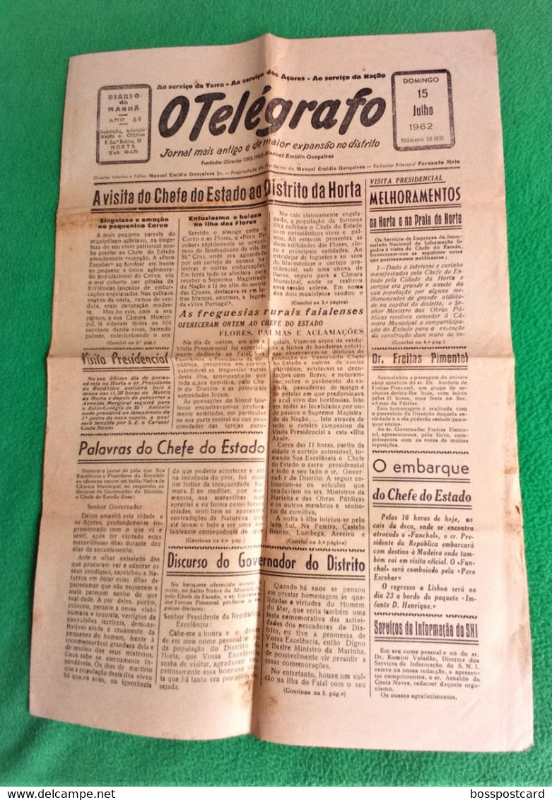 Horta - Jornal O Telégrafo Nº 18800, 15 De Julho De 1962 - Imprensa - Faial - Açores - Portugal - General Issues